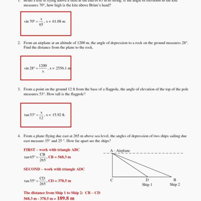 Angles of elevation and depression answer key