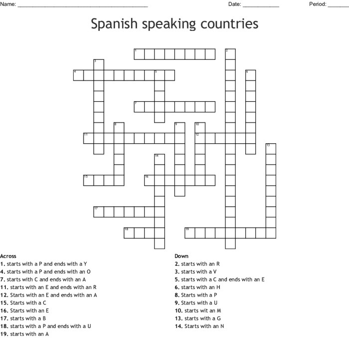 Spanish speaking countries and capitals crossword puzzle answers